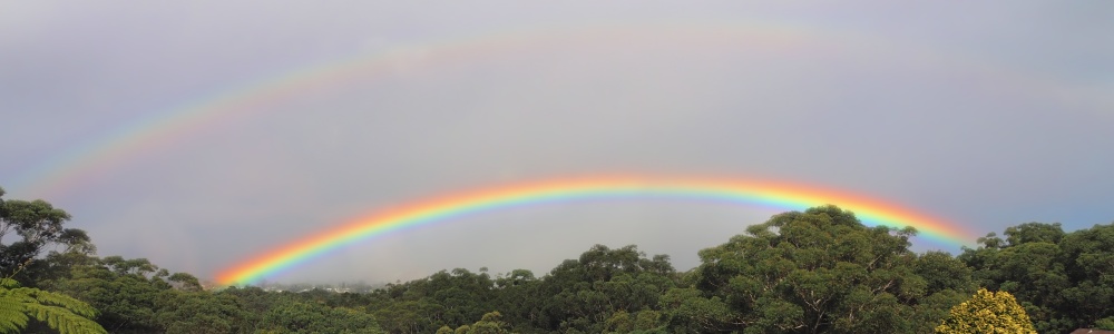 Header image for Kids page showing Double rainbow over the Lane Cove National ParkFebruary 2025